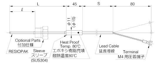T35：補償導線付シース熱電対の画像