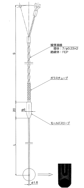 AMS2750対応樹脂モールドスリーブ型シース熱電対の外形図の画像