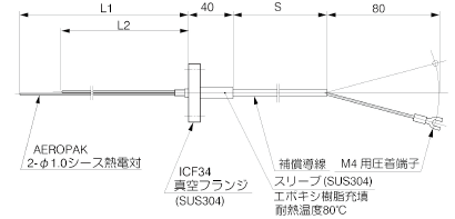 ICF34真空フランジ付　φ1.0　2対式シース熱電対の画像